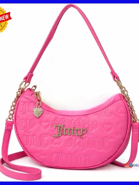 Handbags - Mini Hobo Bag with Adjustable Crossbody Strap, Gold Hardware, Embossed Logo